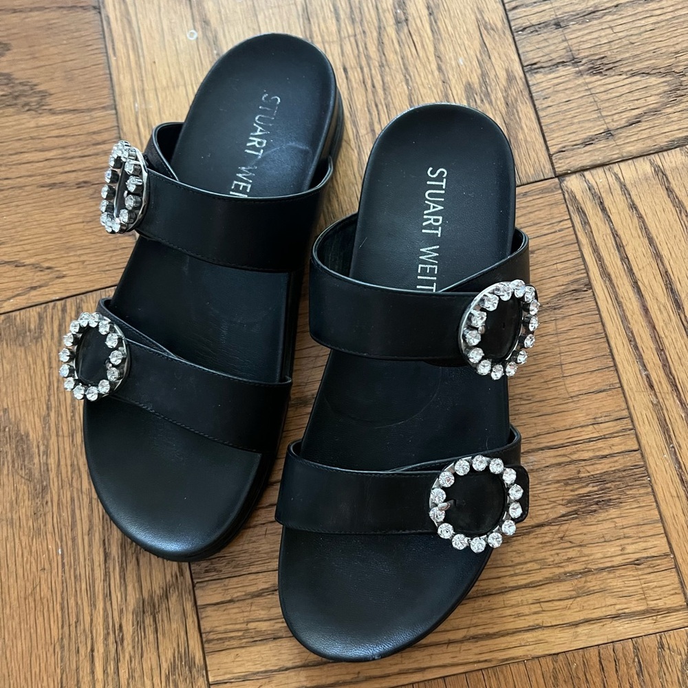 Stuart Weitzman Blingring Buckle Slide, size 9